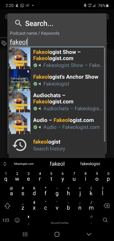 How to listen to Fakeologist audio show using podcast addict